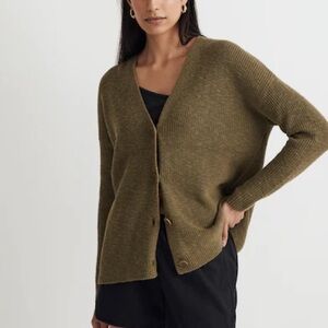 Madewell V-Neck Button-Front Long Cardigan Sweater Classic Olive Green Sz Medium